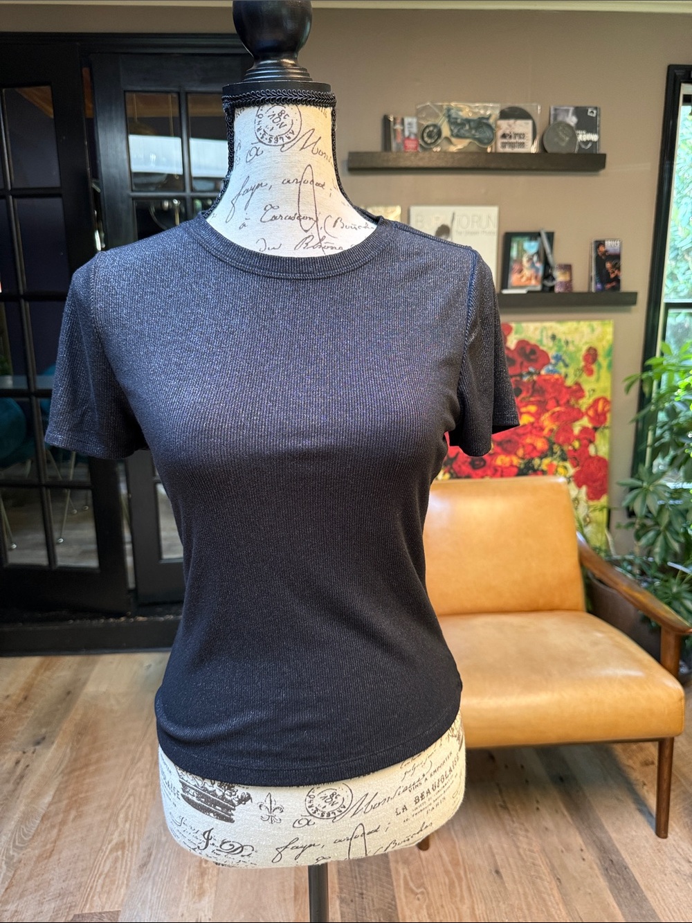PAIGE Charcoal Black Short-Sleeve Ribbed Tee